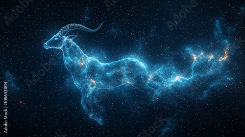 Artistic visualization Capricorn constellation mythical sea goat illuminated tranquil starry night sky photo