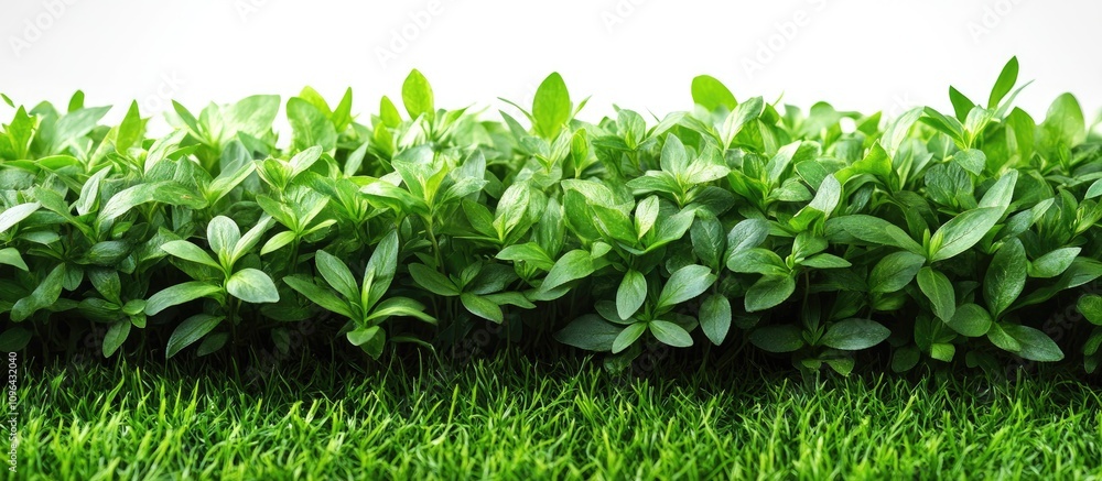 Fototapeta premium Lush green grass and vibrant leaves isolated on white background symbolizing spring freshness and natural beauty