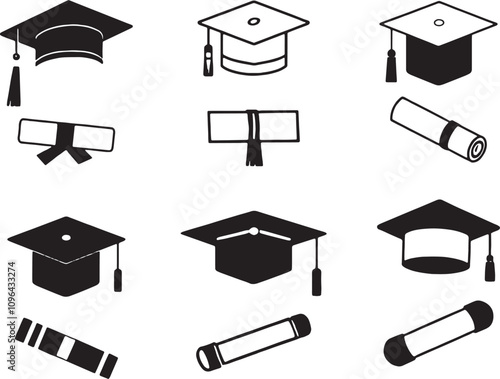 Set of toga hat graduation icon