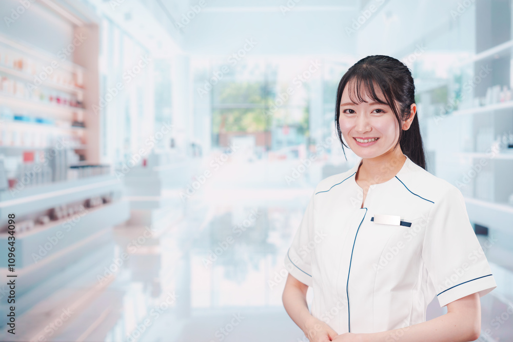 化粧品店で働く若い女性 化粧品店で働く若い女性