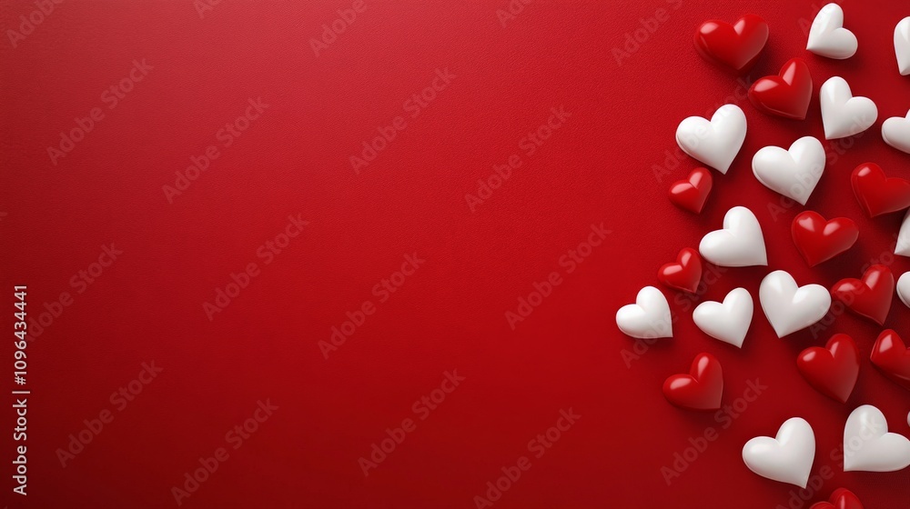 Red and white heart shapes on vibrant red background Red and white heart shapes on vibrant red background