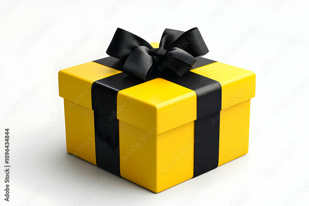 3D Render of a Yellow Gift Box with Black Ribbon, a Festive Present Illustration 3D Render of a Yellow Gift Box with Black Ribbon, a Festive Present Illustration