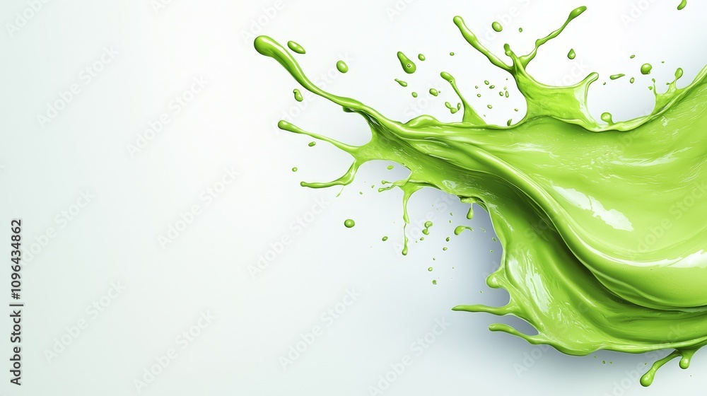 a green liquid splash on a white background, creating a vivid contrast between the two colors The liquid appears to be a vibrant green color, and the white backgro a green liquid splash on a white background, creating a vivid contrast between the two colors The liquid appears to be a vibrant green color, and the white backgro