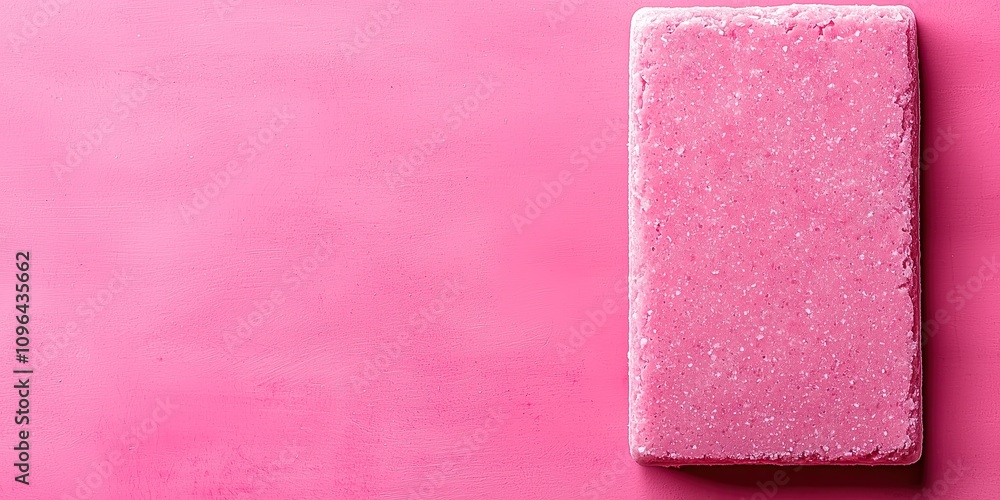 A vibrant pink block of rock salt against a pastel pink background. A vibrant pink block of rock salt against a pastel pink background.