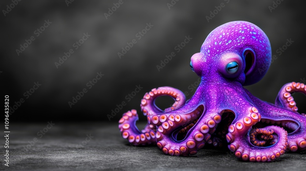 Fototapeta premium a purple octopus with its tentacles spread out on a black surface, creating a vivid and eye-catching wallpaper
