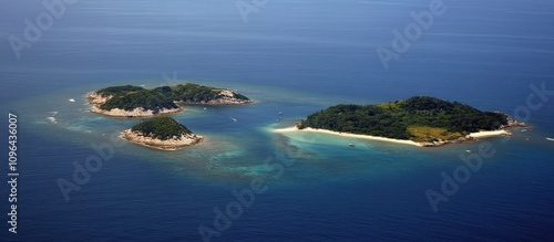 Aerial view of Mantanani Islands showcasing lush greenery and stunning turquoise waters off the northwest coast of Borneo Malaysia photo