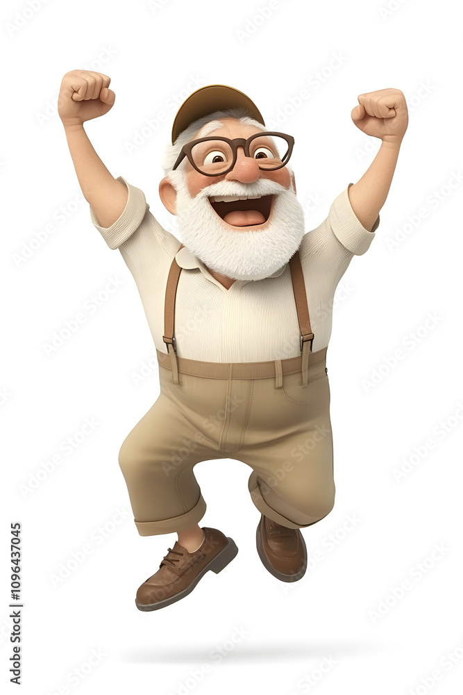 Naklejka premium Happy Elderly Man Jumping with Joy 