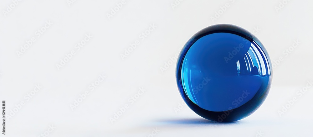 Transparent blue glass sphere casting soft shadows on a clean white surface showcasing simplicity and elegance in design. Transparent blue glass sphere casting soft shadows on a clean white surface showcasing simplicity and elegance in design.