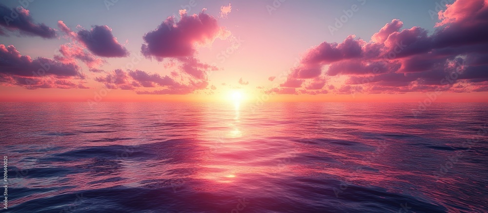 Fototapeta premium Serene sunset over calm ocean waters creating a tranquil summer travel background for relaxation and inspiration