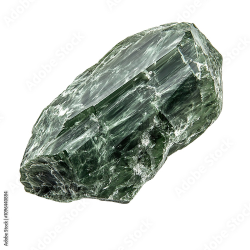 Top view of a hyperrealistic single uncut seraphinite in an irregular shape isolated on a white transparent background photo