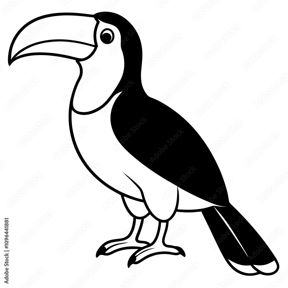 Fototapeta premium toucan bird silhouette vector illustration line art transparent background
