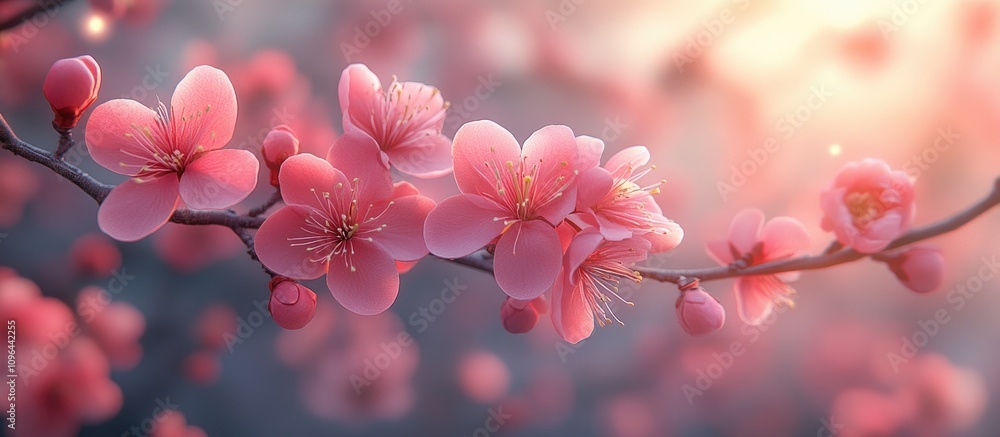 Delicate pink plum blossoms illuminated by sunlight in a serene natural setting showcasing springtime beauty and floral elegance Delicate pink plum blossoms illuminated by sunlight in a serene natural setting showcasing springtime beauty and floral elegance