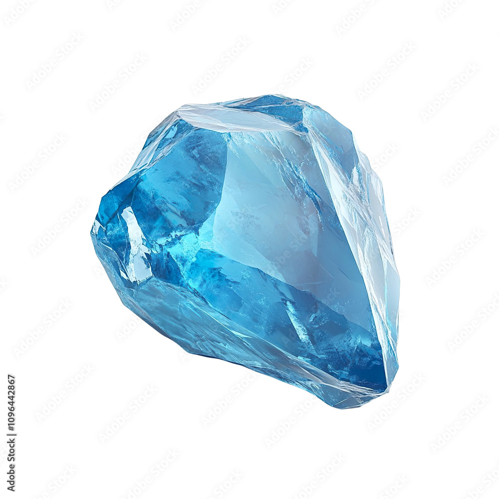 Top view of a hyperrealistic single uncut blue topaz in an irregular shape Top view of a hyperrealistic single uncut blue topaz in an irregular shape