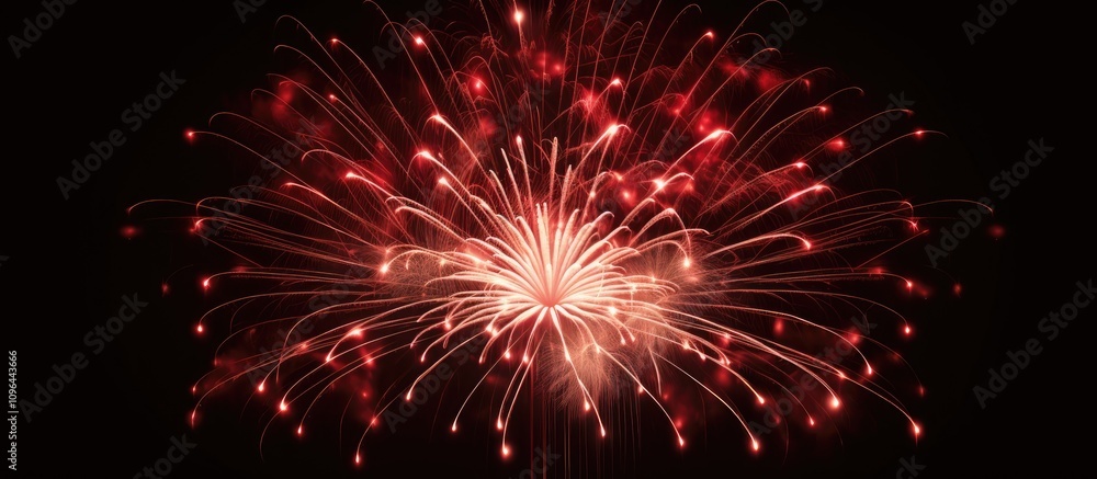Vibrant fireworks display creating a stunning burst of red and gold colors against a dark night sky in celebration of festive occasions Vibrant fireworks display creating a stunning burst of red and gold colors against a dark night sky in celebration of festive occasions