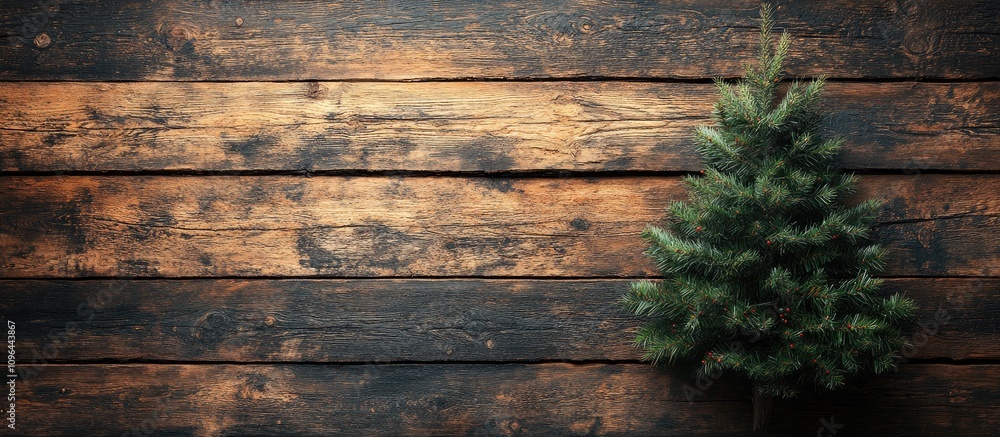 Festive Christmas tree on rustic wooden background with space for custom text and holiday-themed decorations. Festive Christmas tree on rustic wooden background with space for custom text and holiday-themed decorations.