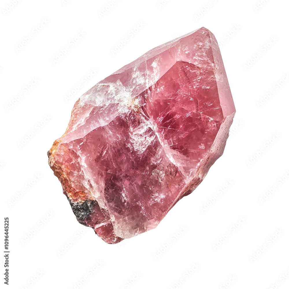 Top view of a hyperrealistic single uncut pink quartz in an irregular shape isolated on a white transparent background Top view of a hyperrealistic single uncut pink quartz in an irregular shape isolated on a white transparent background