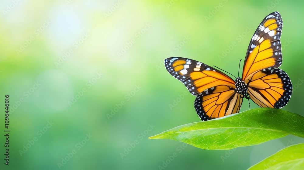 a monarch butterfly perched atop a green leaf, its vibrant orange and black wings standing out against the blurred background a monarch butterfly perched atop a green leaf, its vibrant orange and black wings standing out against the blurred background