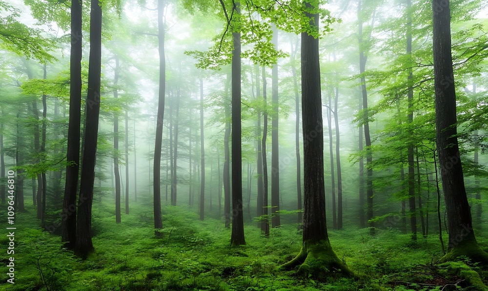 misty morning in the forest misty morning in the forest