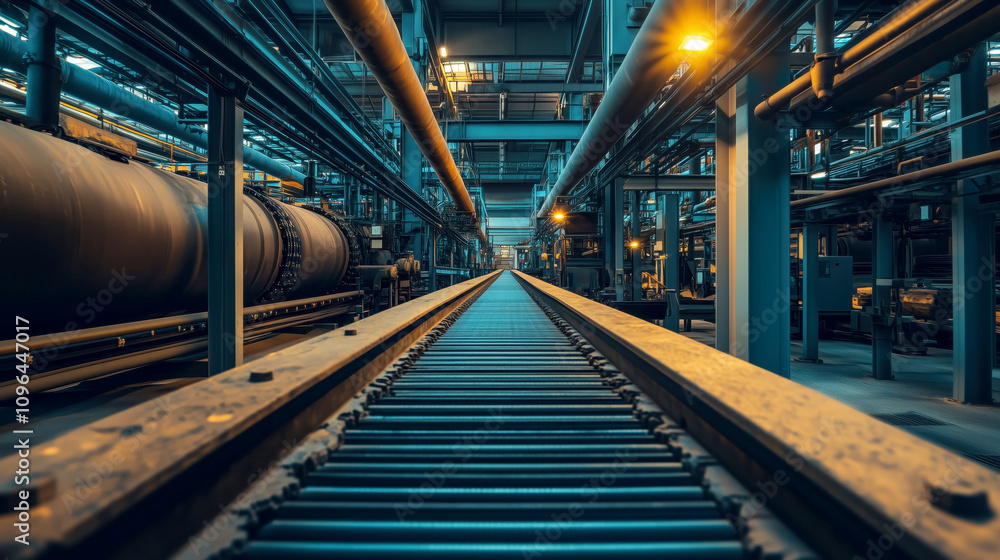 Obraz premium Industrial conveyor system in a modern factory setting
