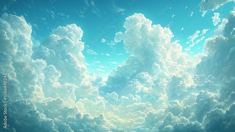 Breathtaking Cloudscape with Fluffy Cumulus Clouds in Bright Blue Sky Breathtaking Cloudscape with Fluffy Cumulus Clouds in Bright Blue Sky