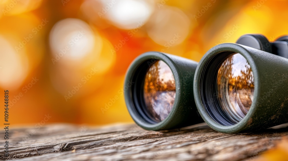 a pair of binoculars sitting atop a wooden table, with a blurred background a pair of binoculars sitting atop a wooden table, with a blurred background