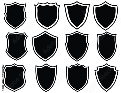 Set of  Shield icon. Collection of protect shield. Vector security shield badge. Knight award contours and linear signs Heraldic shield set.