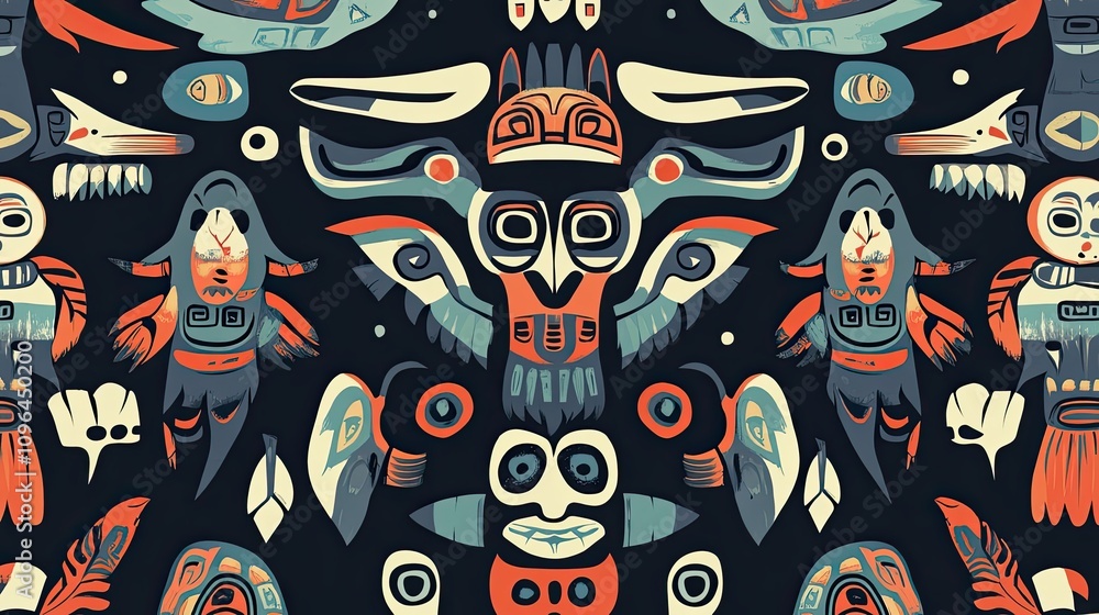 Fototapeta premium Abstract Geometric Pattern with Native American Art Motifs