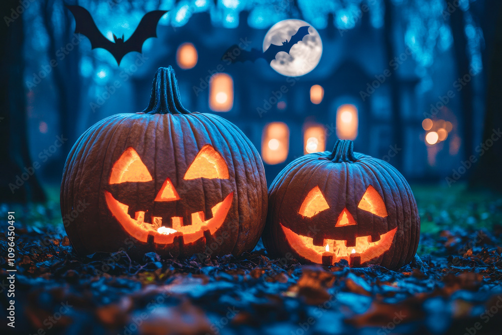 haunted house decorated with carved pumpkins haunted house decorated with carved pumpkins