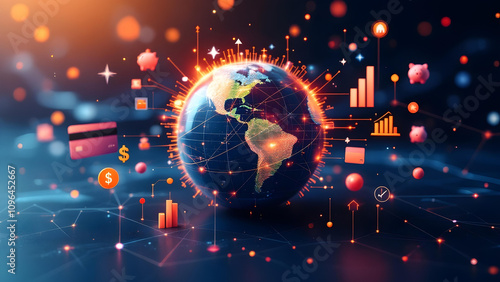 Global Financial Network: A Digital Visualization of Worldwide F photo