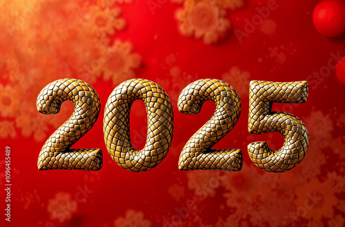 Decorative golden 2025 numbers on a festive red background with floral designs, symbolizing the upcoming New Year celebration