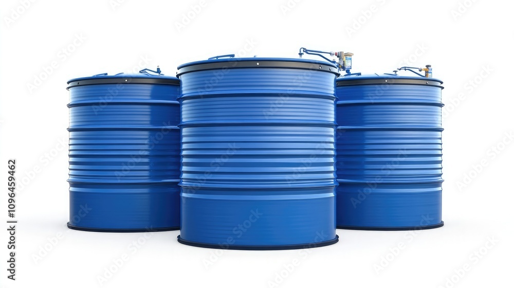 Blue water barrels or tanks for storage solutions isolated on white background Blue water barrels or tanks for storage solutions isolated on white background