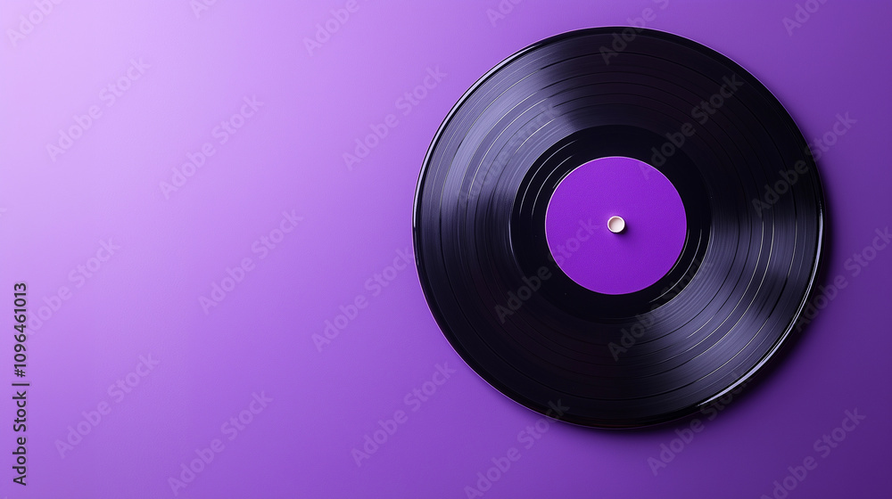 Obraz premium vintage vinyl record with a purple label, placed on a bright violet background, modern-retro aesthetic