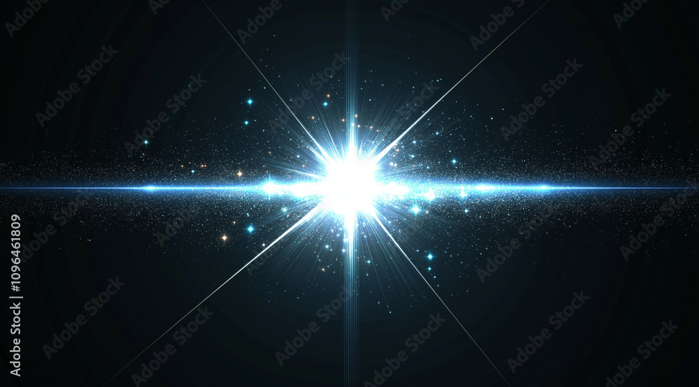 White light effect, a vector glowing star lens flare on a black background with a clipping path and isolated.