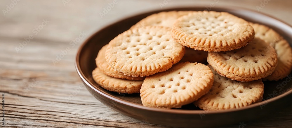 Plate of freshly baked cookies arranged on a rustic timber table, showcasing a delightful homemade treat. Plate of freshly baked cookies arranged on a rustic timber table, showcasing a delightful homemade treat.