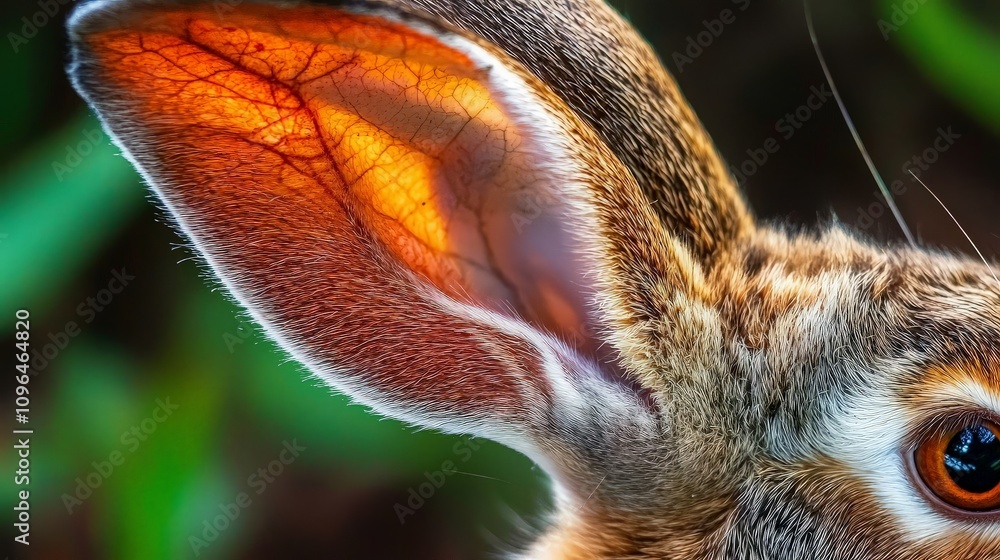 Obraz premium Close-up of a hare's ear, showcasing intricate details of its blood vessels and fur.