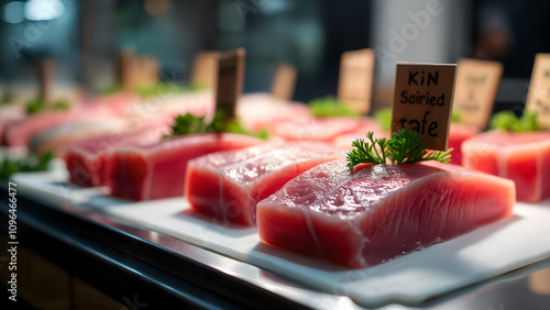 Seafood Counter Display with Frozen Tuna Fillets photo