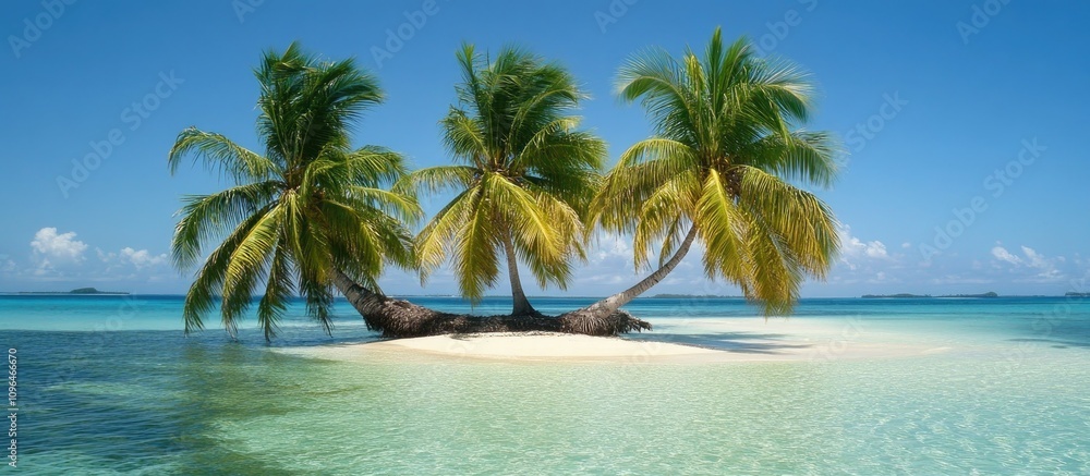 Tropical palm trees on a serene island beach with turquoise waters and clear blue skies showcasing paradise scenery Tropical palm trees on a serene island beach with turquoise waters and clear blue skies showcasing paradise scenery