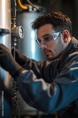 Man working on water heater photo