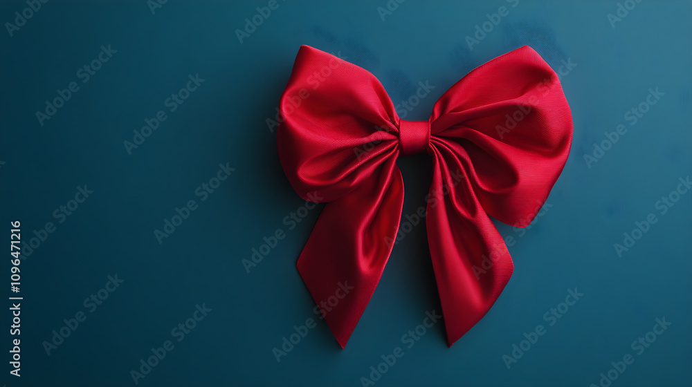 Large red bow decoration isolated on blue background, perfect for gifts Large red bow decoration isolated on blue background, perfect for gifts