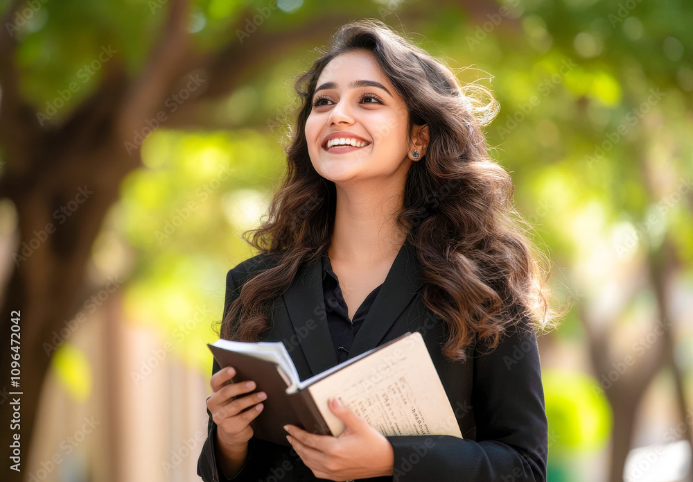 young indian female college student holding text book young indian female college student holding text book