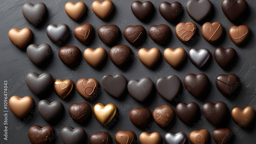 Elegant Dark Slate Background with Heart Chocolates for Valentine's Design Elegant Dark Slate Background with Heart Chocolates for Valentine's Design