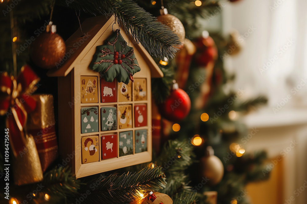 Christmas Calendar Adorns a Festive Tree, Bringing Joy and Anticipation to the Holiday Season in a Cozy Indoor Setting