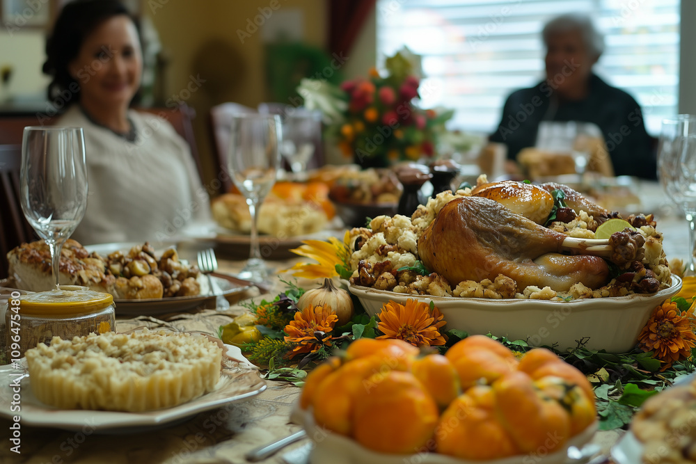 Heartwarming Thanksgiving Celebration With a Bountiful Feast Surrounded by Friends and Family at a Cozy Home
