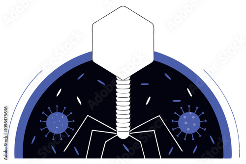 Bacteriophage structure. Virus infecting a bacterial. Vector flat illustration