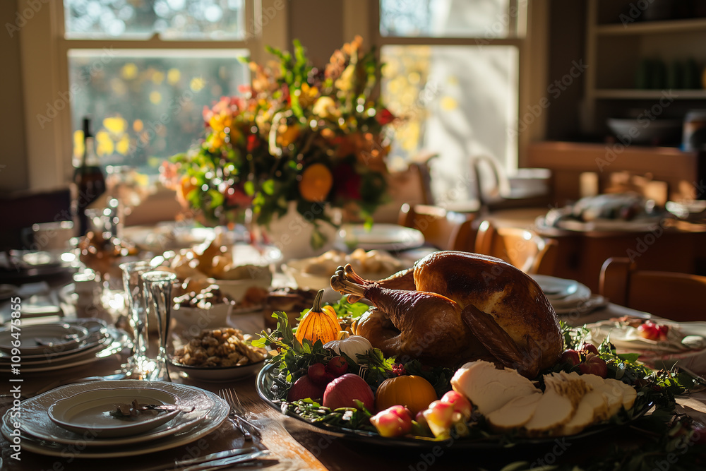 Celebrating Gratitude With a Delightful Thanksgiving Feast in a Cozy Dining Room Filled With Warmth and Joy