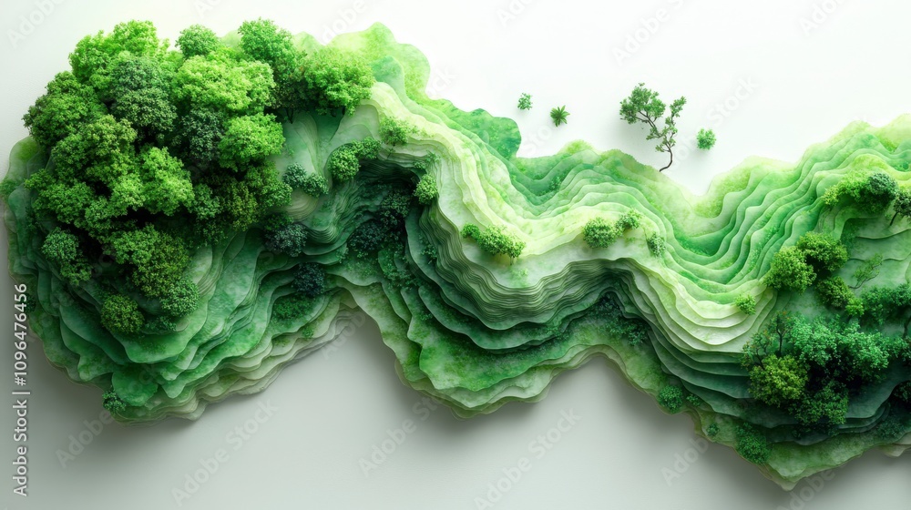 Layered Green Mountain Landscape: A Detailed Artistic Representation of Nature's Beauty Layered Green Mountain Landscape: A Detailed Artistic Representation of Nature's Beauty