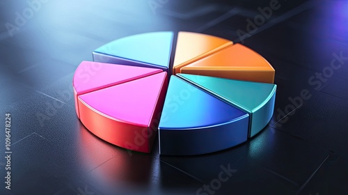 Realistic 3D pie chart with metallic sheen, [business visual], [emphasizing precision and cutting-edge technology] 