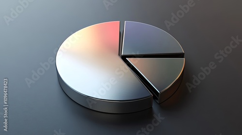 Realistic 3D pie chart with metallic sheen, [business visual], [emphasizing precision and cutting-edge technology] 