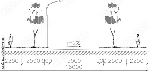 vector sketch, silhouette illustration, landscape design, layout of a highway section with a park containing trees 