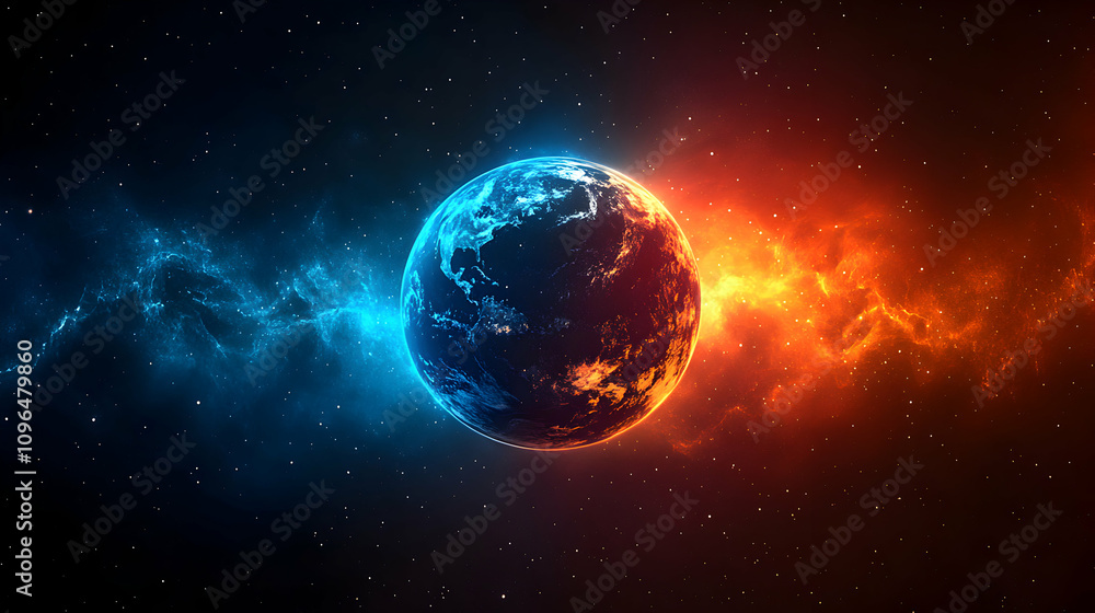 Obraz premium Cosmic Planet. Binary Nebula Embrace